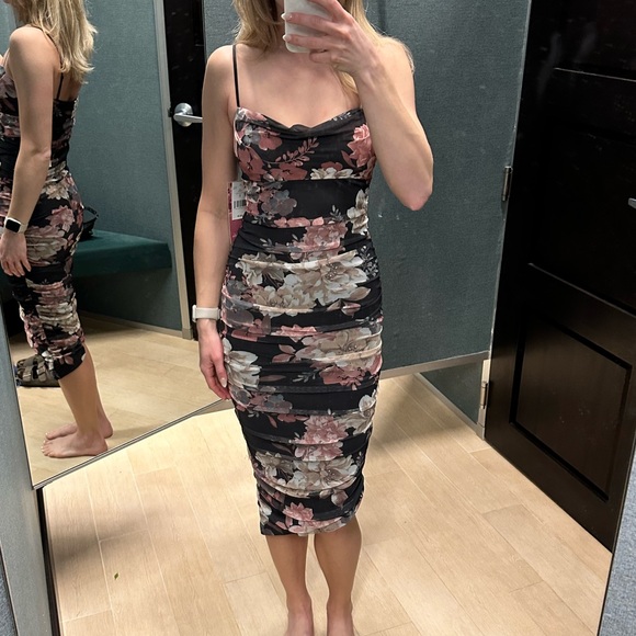 Emerald Sundae Floral Mesh Ruched Midi Dress - Picture 3 of 3